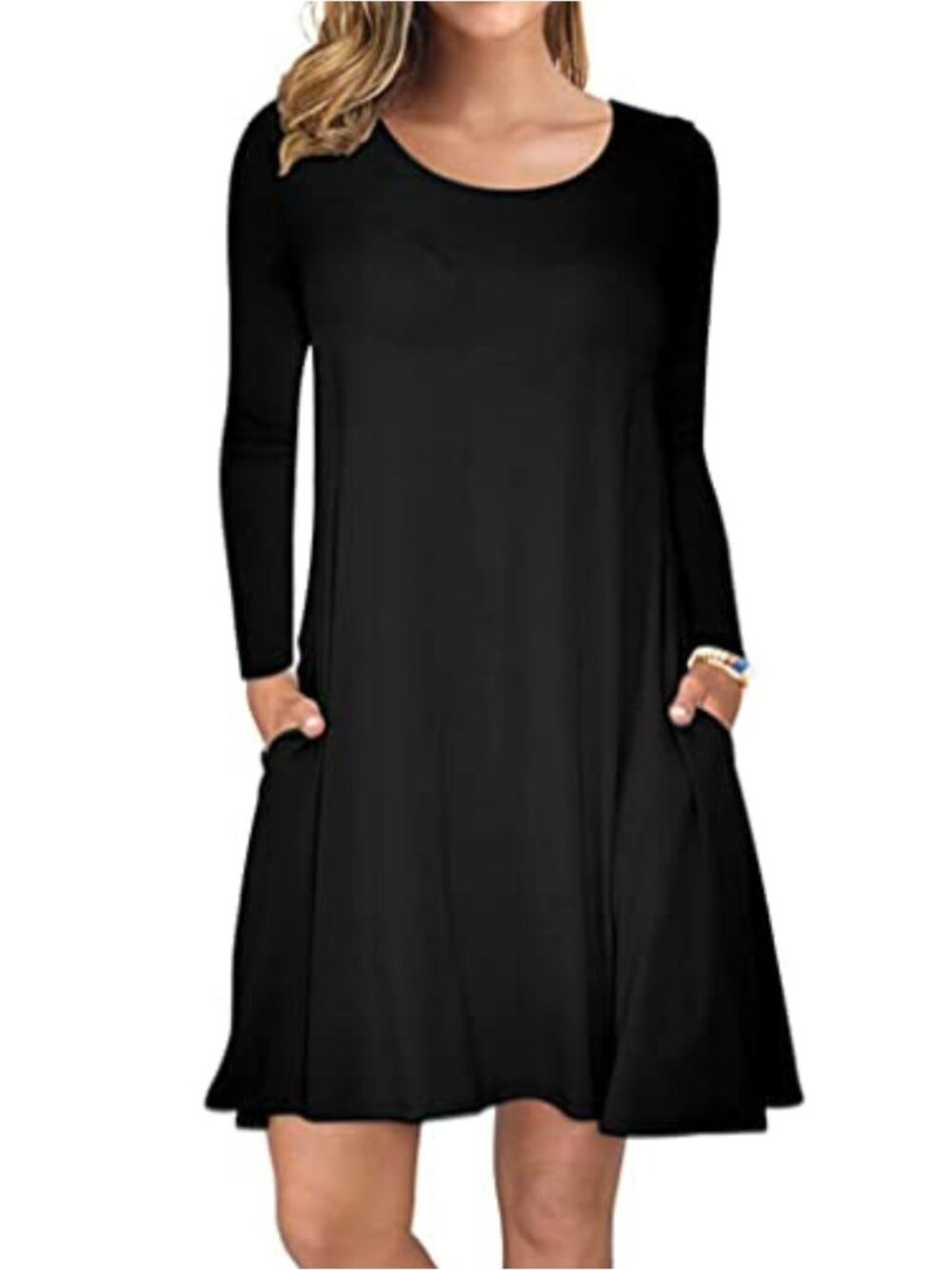 Women's Fall Swing Dress Long Sleeve Casual T-Shirt Dress with Pockets